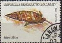 MADAGASCAR 1992 Scott 1123 Sello Moluscos Mitra Mitra matasellos de Favor Preobliterado  MALAGASY 12A Michel 1417 